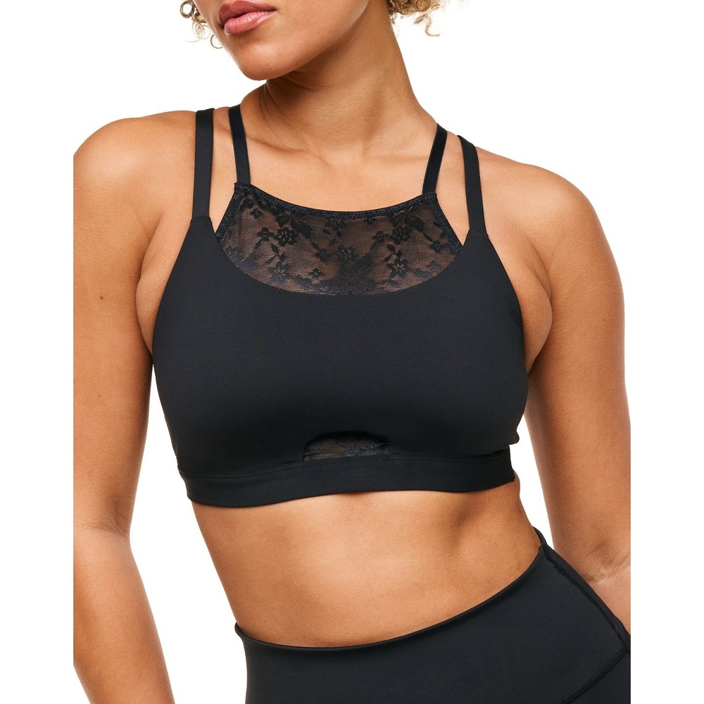 NEW Adore Me Mari Sports Bra Size L Black Lacey Feminine Comfort